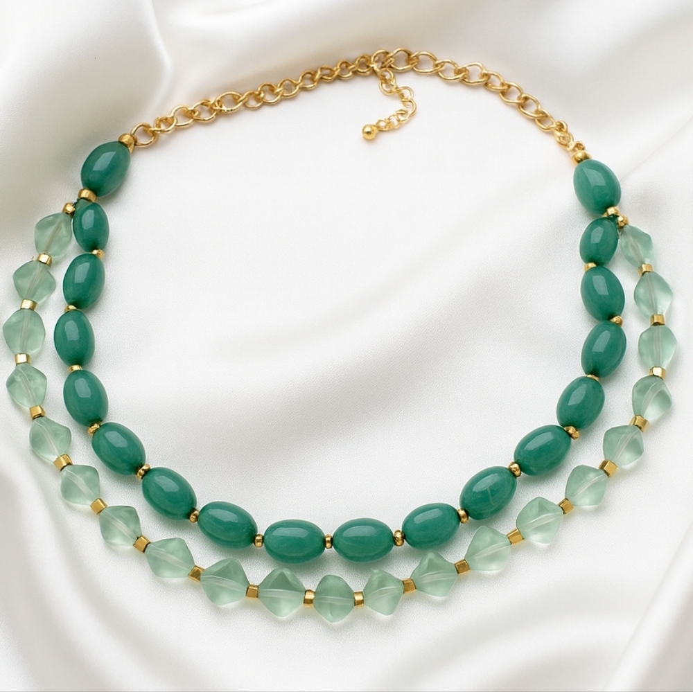 Statement Gold Layered Beaded Necklace with Multicolor Beads – Fashion Jewelry